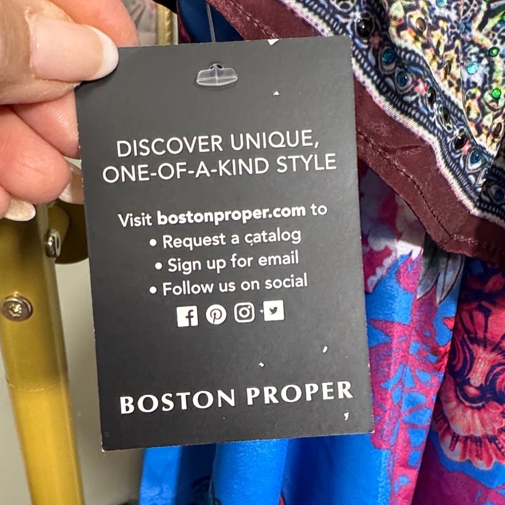 NWT Boston Proper Embellished Blue w/Pink Floral Maxi Dress w/Belt Camilla Vibe - Picture 13 of 16
